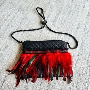 Red & Black Feather Handbag